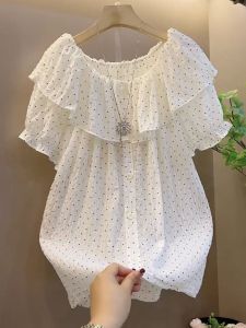 พลัสไซส์ ผู้หญิง ฤดูร้อน 2024 สีขาว พรางหุ่น เสื้อท่อนบน แขนสั้นสไตล์สด แขนเสื้อทรงโคมไฟ เสื้อยืดสําหรับทุกสภาพร่างกาย