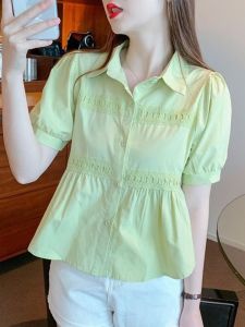 NUANKONG | Elegant and Stylish Sweet Color Plain Shirt with Novel Collar Puff Sleeve