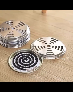 Mosquito Coil Holder Metal Windproof Coil Incense Burner Round Fireproof Incense Holder Metal Coil Rack With Lid