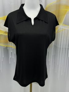 Silk Knitted Mulberry Silk 160g Soft Smooth Comfortable Breathable Womens Polo Shirt with Stand Collar And Shoulder Sleeves
