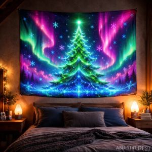 VIKAMA Neon Tím Xanh Cây Mưa Sao Băng Rừng Đầy Sao Giáng Sinh Tấm Thảm Boho Polyester Mềm Phòng Ngủ Phòng Khách Ký Túc Xá Trang Trí
