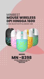 MINIBEST MN B398 Mouse Wireless Bluetooth dengan Receiver USB untuk PC Laptop