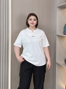 เสื้อยืดคอกลมแขนสั้นทรงหลวมสบาย ๆ สำหรับผู้หญิงไซส์ใหญ่ ฤดูร้อน 2025 เสื้อตัวบนลำลอง ทรงหลวม ทรงเข้ารูป ทรงเข้ารูป