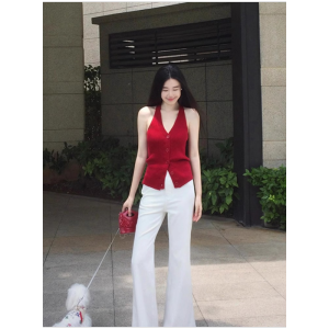 PEIXI | French Style Black V-Neck Halterneck Ice Silk Knit Tank Top