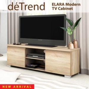 detrend 5.5 Inch TV Stand with 2 Tier Storage Shelves with Storage Media Console Table and Cable Management for Living Room Bedroom - Oak - 7326