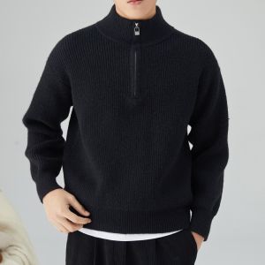 Knitwear for Autumn and Winter Men Stylish Half Cardigan Zipper Tops Casual Stand-up Collar Thick Sweater Fashion Brand Sweater