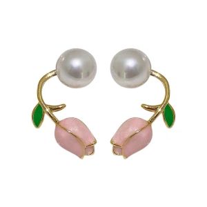 Reviln ต่างหู ก้านเงิน 9.25 รูปดอกทิวลิป ประดับมุกเทียม  Tulip stud earrings