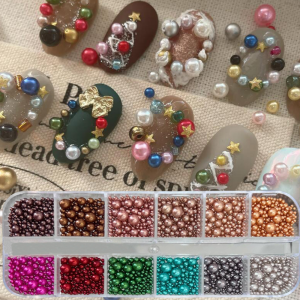 6/12Grids 3D Christmas Mixed-Sizes Beads Nail ACharms Xmas Colorful Pearl Caviars Bead Nail Art Decorations DIY Manicure Jewelry