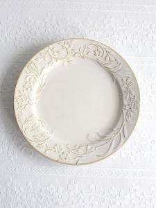 French Vintage Ceramic Relief Dinner Plate Steak Dessert Plate Western Dining Plate round Shape Plant Floral Pattern