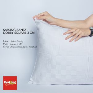 [Bedding Depo] Sarung Bantal / Sarban Kepala Bahan Katun Dobby Hotel Square Kotak 3cm Ukuran Standard / Kingkoil