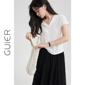 White V-neck Lace Splicing Tee Short Sleeve