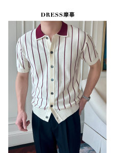 Áo Thun Nam Cổ Polo Sọc Mùa Hè Thường Ngày Không Cần Ủi Dáng Ôm Vừa Vặn Tay Ngắn Dệt Kim Mỏng Thanh Lịch Thương Hiệu Momo