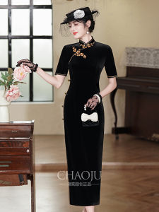 New Chinese Style Cheongsam Velvet Long Sleeve Mommy Elegant Improved Supreme Beauty Luxury High End Feel Daily Wear Short Sleeve
