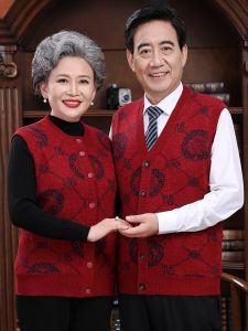 Fashionable Wenxin Knitting Wool Fleece-lined Thickened Horse Clip Cardigan for Middle-aged and Elderly Women Crewneck Single-breasted