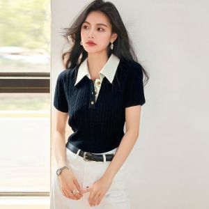 puella | Áo Thun Polo Co Dây Đan Retro Ôm Sát