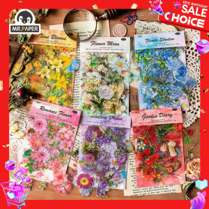 Mr.paper 6 Styles 100Pcs/Bag Vintage Botanical Stickers Aesthetic Flowers Hand Account Material Decorative Stationery Sticker