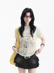 zuocisankon | Korean Style Age-reducing Sweet Floral Half-high Collar Slim Short Sleeve Summer See-through T-shirt