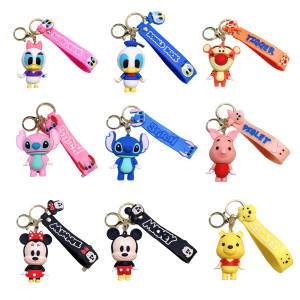 Cartoon Figure Keychain-Stitch Mickey & Minnie Donald Duck Tigger Cute Fuzzy Anime Charm for Bags & Backpacks (Collectible)