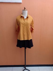 atasan kemeja wanita kuning mustard M L cewek kerja kantor kuliah