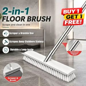 【BUY 1 TAKE 1】2 in 1 Floor brush floor scrubber Magic Broom Multi-Functional Long Handle Hard Bristles Brush Bathroom Kitchen Cleaning Brush brush for bathroom cleaning Floor Scrub Brush with Long Handle Cleaning Brush for Deck Bathroom