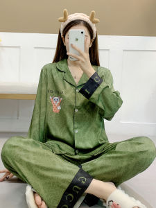 Silk Ice Sleepwear Womens Spring Autumn 2025 New Summer Long Sleeve Thin Simulation Silk Can Wear Outdoors Home Clothes Set