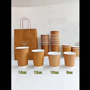 【50 ใบ】แก้วกระดาษคราฟท์ 2 ชั้น สีน้ำตาล - พร้อมฝายกดื่ม เหมาะสำหรับกาแฟ นมร้อน และเครื่องดื่มร้อน!