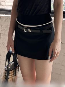 Audwyn Low Waist Mini Skirt Street Style Summer New Spicy Girl with Safety Pants Side Slit Slimming Suit Skirt Polyester Blend