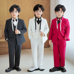 LOlanta 4Pcs/5Pcs Boys Formal Suit Gentleman Blazer Pants Shirt Vest Set Toddler Birthday Wedding white red Clothing Christmas Costumes 1-11Years