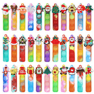 10-30Pcs Christmas Pop Keychains Fidget Stress Relief Toys Cartoon Santa Claus Snowman Kids Christmas Party Favors New Year Gift