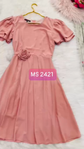 MyDu Shop | Đầm Dự Tiệc MS 2421 – Tay Dún Nhẹ Đính Hoa Hồng Bên Eo Dáng Xòe Tôn Dáng