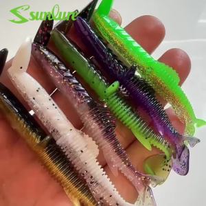 PROBEROS 30 Chiếc Có Gân Đuôi Chữ T Mềm Swimbait PVC Nhân Tạo Dụ Cho Bass Pike Cá Hồi Câu Cá Nước Mặn Bionic Mồi Mềm Bộ
