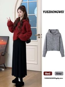 YUEZHONGWEI | New Year Red Casual Hooded Sweater Thick Knitwear