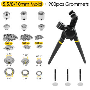 5.5/8/10/12mm Grommet Handheld Hole Punch Tool Pliers with Eyelets Kit for Poster Leather Fabrics Tarp Canvas Tents Awning