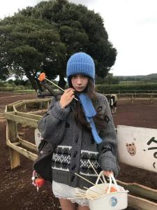 Áo Len Cardigan Len Dệt Kim Cổ Bướm Cho Nữ Dáng Rộng Màu Tương Phản Nút Cài Áo Dài Tay Mùa Đông Thường Ngày