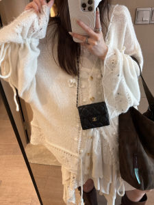 Heavyweight Knitted Hat Sweater Open Cardigan Lace Hollow out Design Loose Fit Warm Autumn Outerwear Fille Et Le Chat Brand