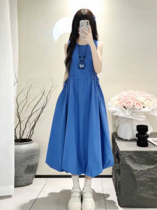 ZHENMANZI | French Blue Sleeveless Waist-defining Bud-style Long Dress