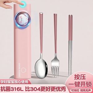 Bộ Thìa Đũa Bằng Thép Không Gỉ 316 Cầm Tay Cho Học Sinh Tiểu Học Bộ Đồ Ăn Di Động Cá Nhân Hóa Chất Liệu Thép Không Gỉ