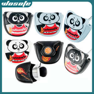 New Golf Club Cap Cover Half Round Push Rod Cover PU Leather Head Cover Cartoon Panda Embroidered Pattern Head Protection Cover