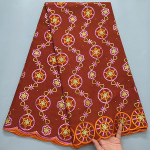 แอฟริกันไนจีเรียคุณภาพสูง Swiss Voile ลูกไม้ผ้าเย็บปักถักร้อยผ้าฝ้าย Tulle งานแต่งงาน Damask ชุดเลื่อม 5 หลา S4365