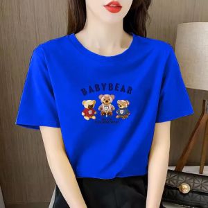 Pure Cotton Short Sleeve T-Shirt Womens New Style Summer Fashionable round Neck Printed Half Sleeve Top Trendy White Color