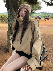 CHOUXIE | Stylish Collar Khaki Double Breasted Short Jacket