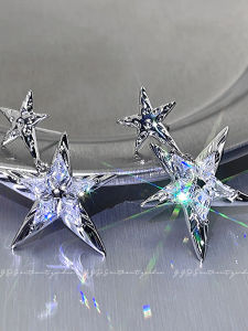 Fashionable Double Star Stud Earrings for Women Sparkling Diamond Unique Design Korean Style Alloy Ear Jewelry Elegant Personality