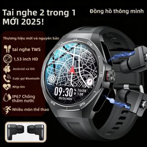 Đồng Hồ Thông Minh NFC Tai Nghe Không Dây TWS Đồng Hồ Thể Thao Chống Nước 2 Trong 1 Theo Dõi Sức Khỏe Đồng Hồ Thông Minh Nam Có Chức Năng Gọi Nhạc Cục Bộ