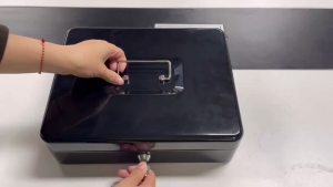Cash Box with Key Durable Money Storage with 5 - Compartment Coin Tray and Bill Clips