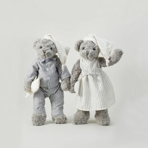 40cm Couple Teddy Bear Plush Toys Kawaii Grey Bears Stuffed Doll With Clothes Baby Children Birthday Christmas Gift for Boy Girl