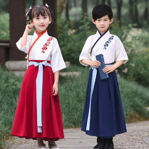 Childrens Short-Sleeved Traditional Hanfu Performance Clothing National Learning Uniform Boys Book Boy Three-Character Classic Disciple Regulation Outfit