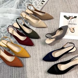 Baotou Sandals Princess Shoes 2023 Pointed Breathable Fairy Wind Flying Weave Mid Heel Soft Sole Back Hollow Single Shoe