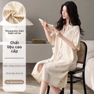 Áo ngủ nữ MiiOW Cat Person bằng cotton tay ngắn hình hoạt hình thoải mái - mùa hè