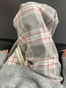 Gray Plaid High Waist Wide Leg Pants Womens Autumn Winter New Style Loose Fit Casual Straight Leg Lazy Woolen Trousers