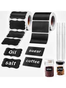 Black Waterproof Reusable Label Stickers With White Chalk For Mason Jars Craft Room Storage Spaces Glass BottlesOrganization